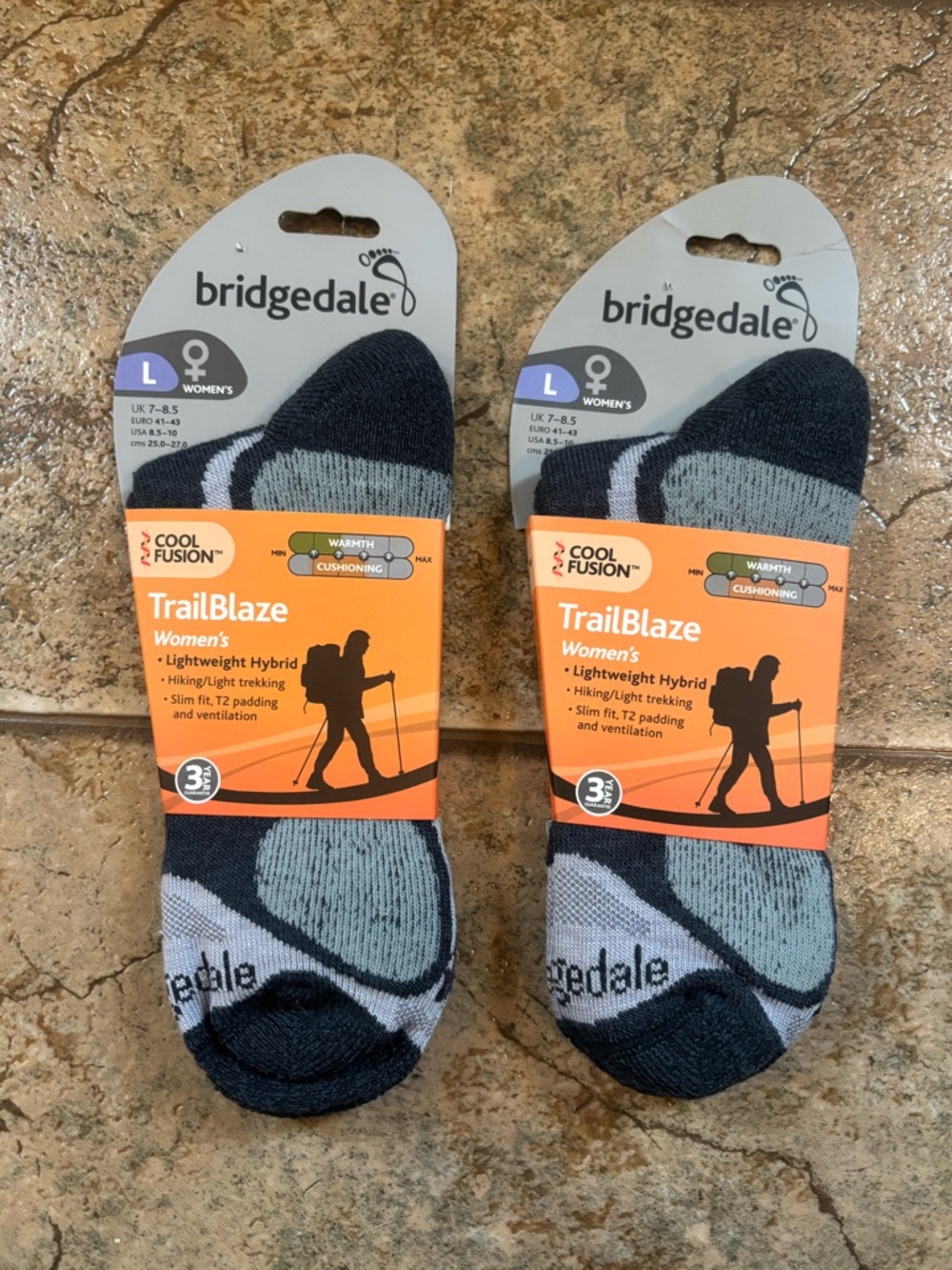 NWT *Bundle of 2 pairs* Bridgedale TrailBlaze Lightweight Hybrid socks sz L